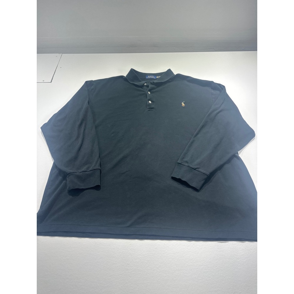 Polo Ralph Lauren Mens 2XB Black Long Sleeve Pony Logo Pique Polo Shirt